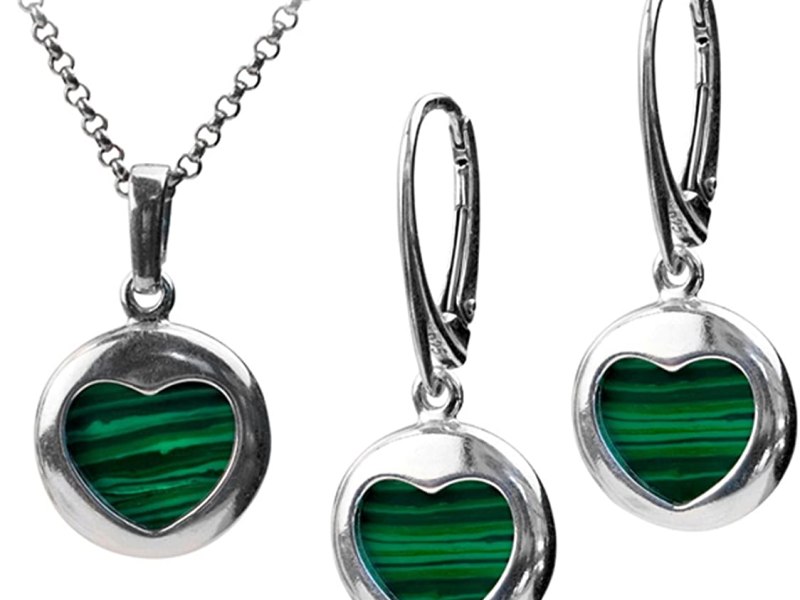 Heart Round Earrings Pendant Set Rolo Chain 18&nbsp;Inches